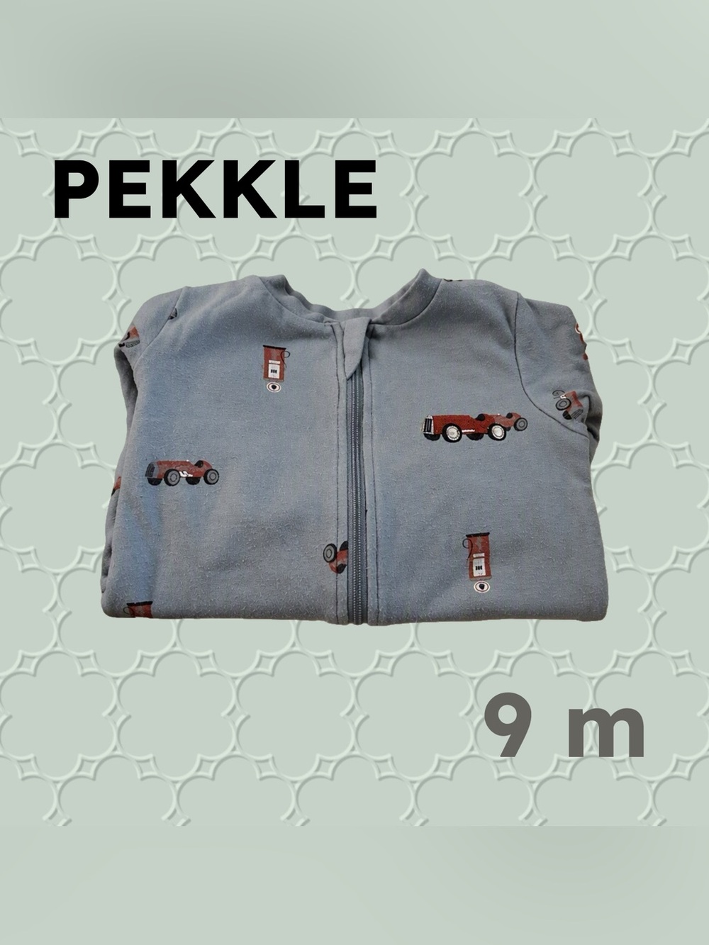 🇨🇦👍GUC PEKKLE | 9 mo | Unisex Blue Old Cars print baby Footed PJ ❗️read